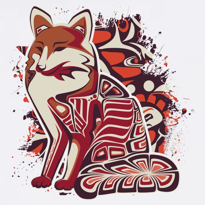 North West Native American Fox Pattern Garment-Dyed Sweatshirt