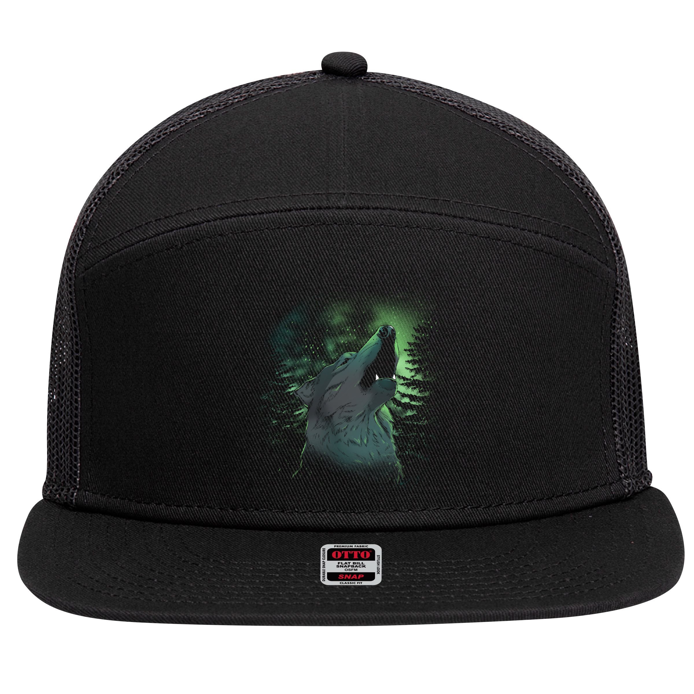 Night Wolf 7 Panel Mesh Trucker Snapback Hat