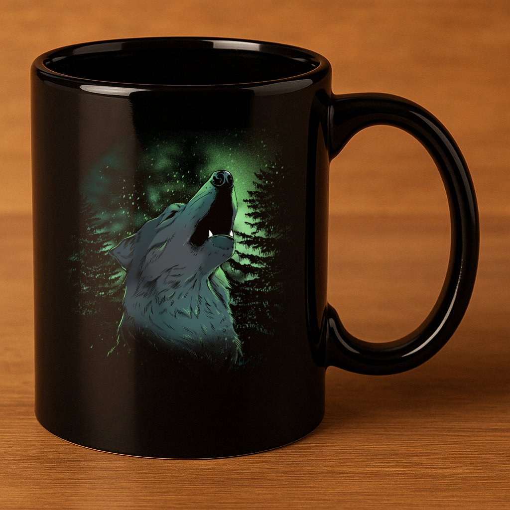 Night Wolf 11oz C Handle Ceramic Mug