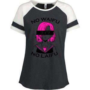 No Waifu No Laifu Anime Manga Girl Cute Enza Ladies Jersey Colorblock Tee