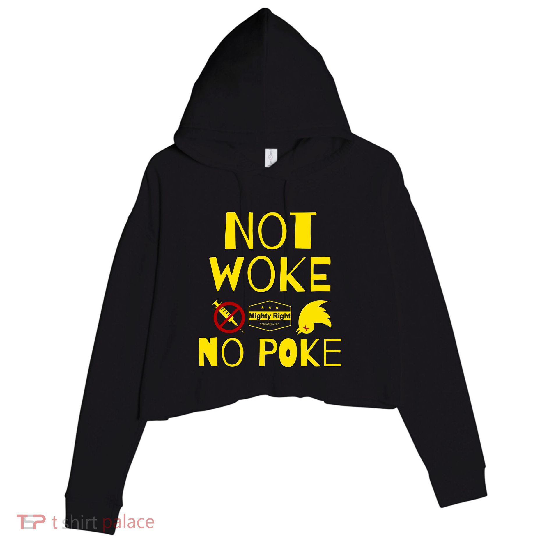 Not Woke, No Poke Crop Fleece Hoodie