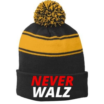 Never Walz Stripe Pom Pom Beanie