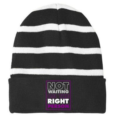 Not Waiting On The Right Person Funny Asexual Pride Striped Beanie with Solid Band