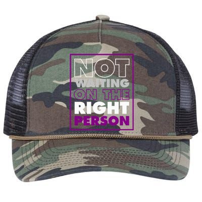 Not Waiting On The Right Person Funny Asexual Pride Retro Rope Trucker Hat Cap