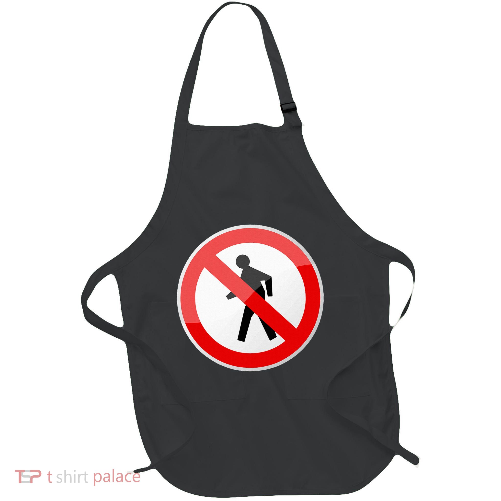No Walking Pedestrian Street Traffic Sign Gag Full-Length Apron With Pockets