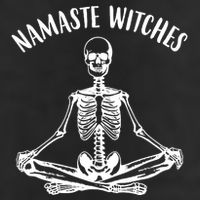 Namaste Witches Skeleton Halloween Yoga 7 Panel Mesh Trucker Snapback Hat