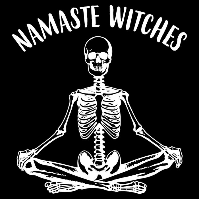 Namaste Witches Skeleton Halloween Yoga Pom Pom 12in Knit Beanie