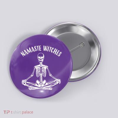 Namaste Witches Skeleton Halloween Yoga Button