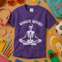 Namaste Witches Skeleton Halloween Yoga Kids T-Shirt