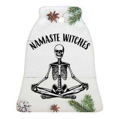 Namaste Witches Skeleton Halloween Yoga Ceramic Bell Ornament