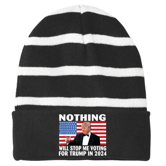 Nothing Will Stop Me Voting For Trump In 2024 Striped Beanie with Solid Band