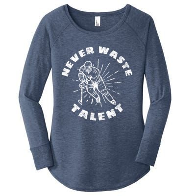 Never Waste Talent Hockey (Back) Gift Women's Perfect Tri Tunic Long Sleeve Shirt