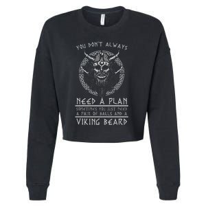 Nordic Warrior Viking Beard Gift Viking Cropped Pullover Crew