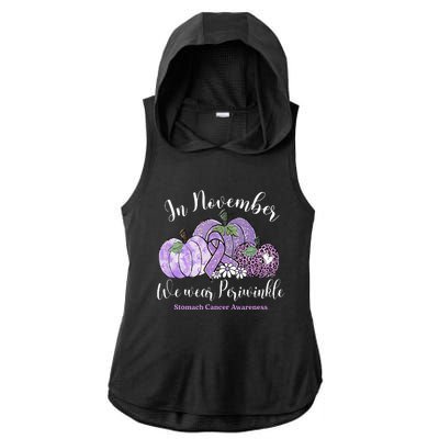 November We Wear Periwinkle Leopard Pumpkin Stomach Cancer  Ladies PosiCharge Tri-Blend Wicking Draft Hoodie Tank