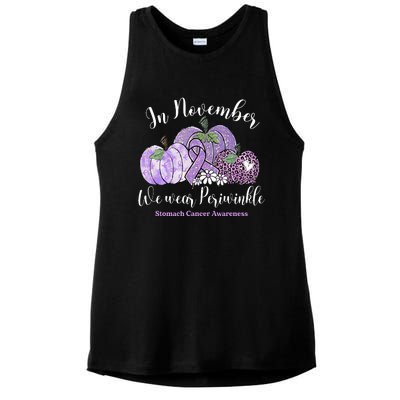 November We Wear Periwinkle Leopard Pumpkin Stomach Cancer  Ladies PosiCharge Tri-Blend Wicking Tank