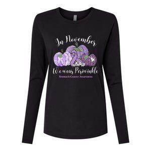 November We Wear Periwinkle Leopard Pumpkin Stomach Cancer  Womens Cotton Relaxed Long Sleeve T-Shirt