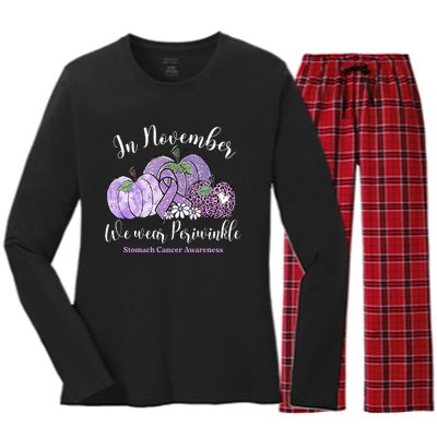 November We Wear Periwinkle Leopard Pumpkin Stomach Cancer  Women's Long Sleeve Flannel Pajama Set 