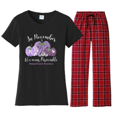 November We Wear Periwinkle Leopard Pumpkin Stomach Cancer  Women's Flannel Pajama Set