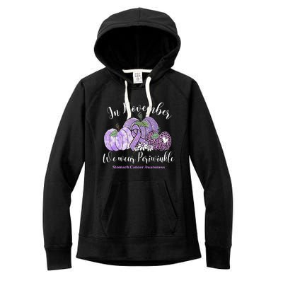 November We Wear Periwinkle Leopard Pumpkin Stomach Cancer  Women's Fleece Hoodie