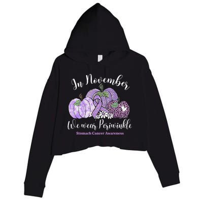 November We Wear Periwinkle Leopard Pumpkin Stomach Cancer  Crop Fleece Hoodie