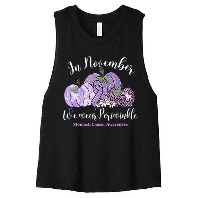 November We Wear Periwinkle Leopard Pumpkin Stomach Cancer  Women's Racerback Cropped Tank