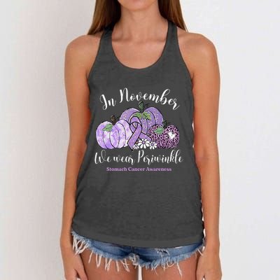 November We Wear Periwinkle Leopard Pumpkin Stomach Cancer  Women's Knotted Racerback Tank