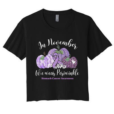 November We Wear Periwinkle Leopard Pumpkin Stomach Cancer  Women's Crop Top Tee