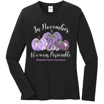 November We Wear Periwinkle Leopard Pumpkin Stomach Cancer  Ladies Long Sleeve Shirt