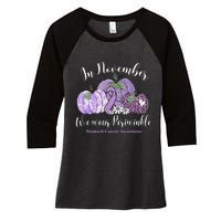 November We Wear Periwinkle Leopard Pumpkin Stomach Cancer  Women's Tri-Blend 3/4-Sleeve Raglan Shirt