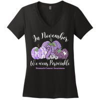 November We Wear Periwinkle Leopard Pumpkin Stomach Cancer  Women's V-Neck T-Shirt