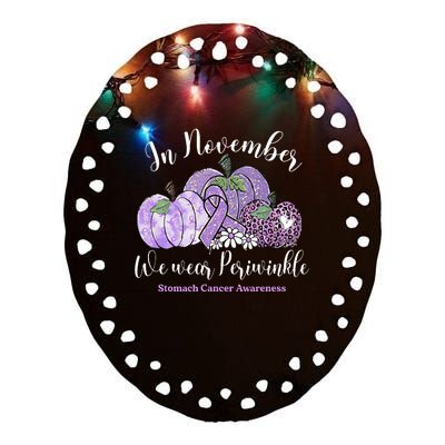 November We Wear Periwinkle Leopard Pumpkin Stomach Cancer  Ceramic Oval Ornament