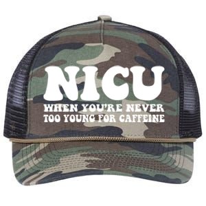 Nicu When Youre Never Too Young For Caffeine Nurse Coffee Cute Gift Retro Rope Trucker Hat Cap