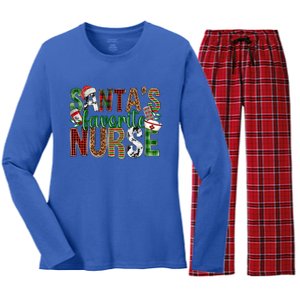 Nurse Xmas Funny Gift SantaS Favorite Nurse Christmas Gift Women's Long Sleeve Flannel Pajama Set 