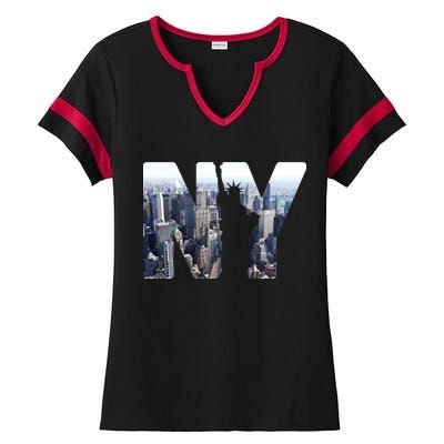 NY Statue Of Liberty Ladies Halftime Notch Neck Tee