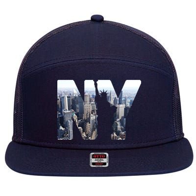 NY Statue Of Liberty 7 Panel Mesh Trucker Snapback Hat