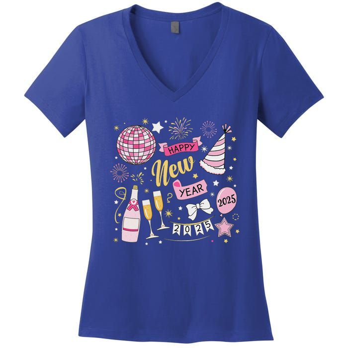 New Year 2025 Happy New Years Eve Day Family Matching Women's V-Neck T-Shirt