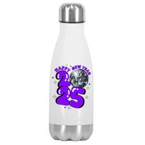 New Year 2025 Disco Ball Party Nye New Year Eve Retro Purple Stainless Steel Insulated Water Bottle