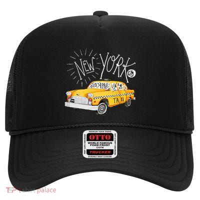New York Big Apple Yellow Cab Taxi High Crown Mesh Back Trucker Hat
