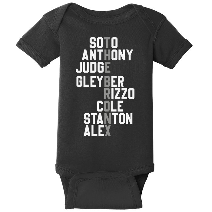 New York Baseball Player Name Baby Bodysuit