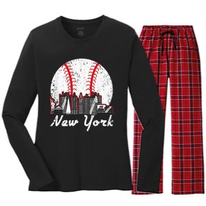 New York Baseball NY Women's Long Sleeve Flannel Pajama Set 