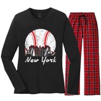 New York Baseball NY Women's Long Sleeve Flannel Pajama Set 