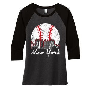 New York Baseball NY Women's Tri-Blend 3/4-Sleeve Raglan Shirt