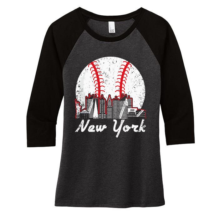 New York Baseball NY Women's Tri-Blend 3/4-Sleeve Raglan Shirt