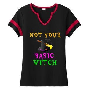 Not Your Basic Witch Funny Witch Halloween Costume Gift Ladies Halftime Notch Neck Tee