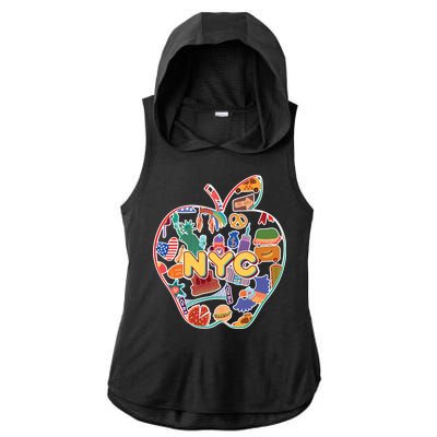 NYC Apple Doodle Ladies PosiCharge Tri-Blend Wicking Draft Hoodie Tank