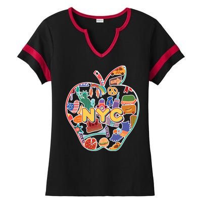 NYC Apple Doodle Ladies Halftime Notch Neck Tee