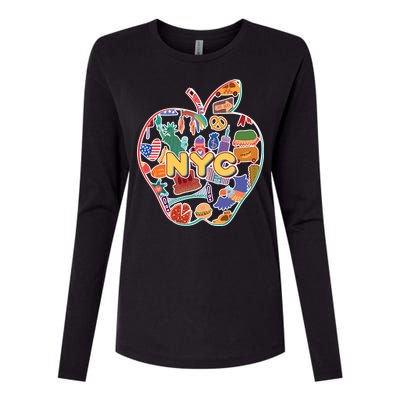 NYC Apple Doodle Womens Cotton Relaxed Long Sleeve T-Shirt