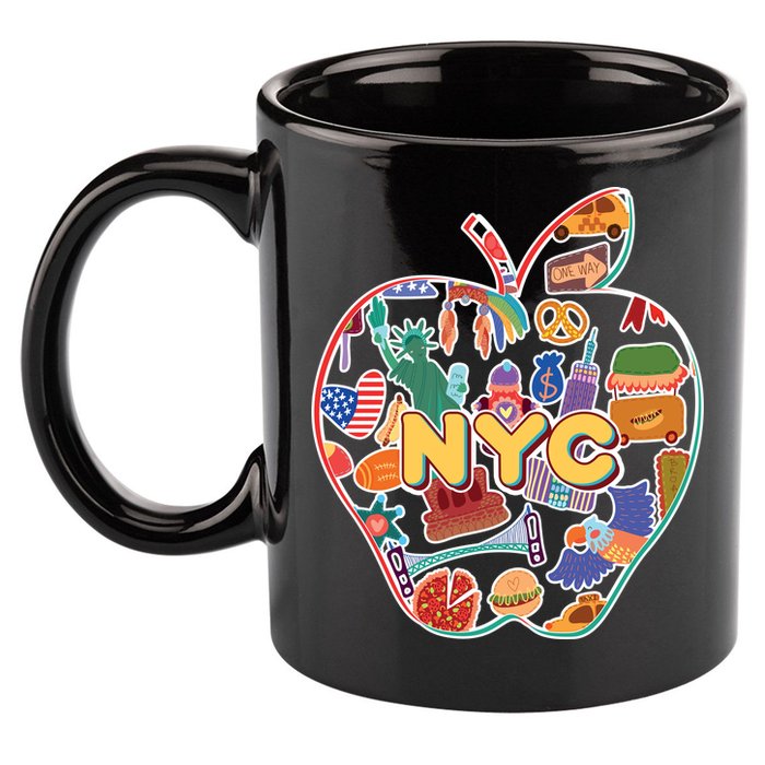 NYC Apple Doodle 11oz C Handle Ceramic Mug