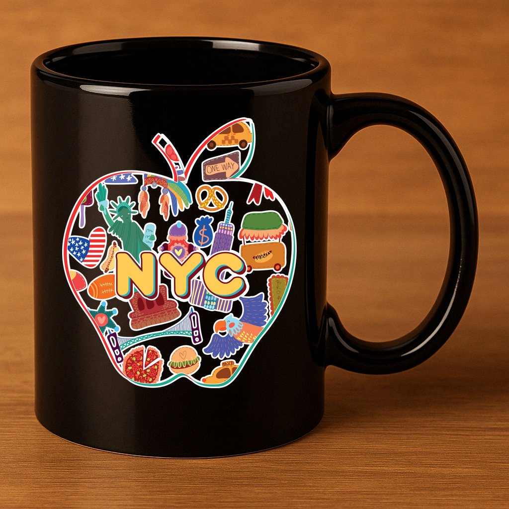 NYC Apple Doodle 11oz C Handle Ceramic Mug