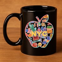 NYC Apple Doodle 11oz C Handle Ceramic Mug